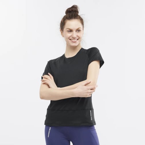 Black Salomon Cross Run Short Sleeve Women's T-Shirts | IE MB4721